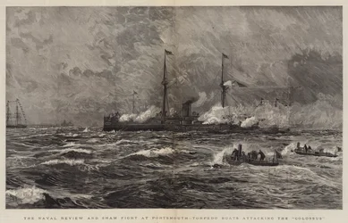 The Naval Review and Sham Fight at Portsmouth, Torpedo Boats Attacking the Colossus